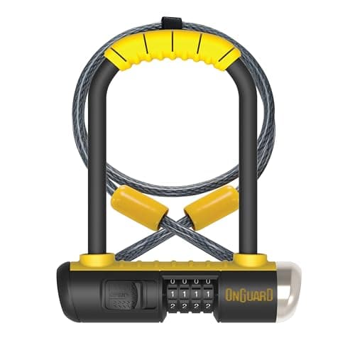 Image of OnGuard Bulldog Combo DT-8012C Bike Lock, Combo Bike Locks, High Security & Reliable, Bicycle Lock With Rubber Coated Crossbar, Locks Shackle On Both Sides, Braided Steel Cycle Lock With Double Bolt