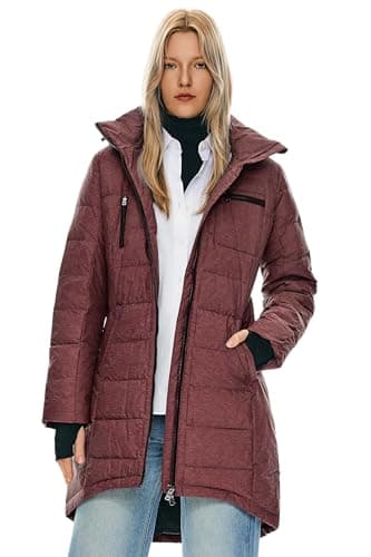 Image of Orolay Women's Winter Puffer Jacket Hooded Warm Windproof Down Coat Mid-Length Quilted Thermal Outwear Winered M