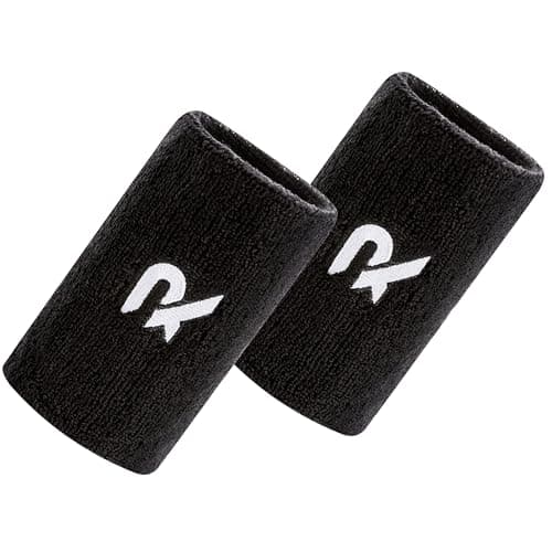 Image of Raquex Sports Wristbands (7 Colours, 2 Widths) - Soft, Stretchy Cotton. Padel, Tennis, Squash, Running Sweat Bands - Machine Washable (Black, Pair)