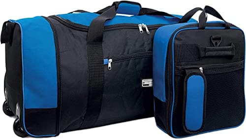Image of 32 Inch Large Folding Wheeled Travel Sports Cargo Holdall Duffle Bag (Black & Blue)