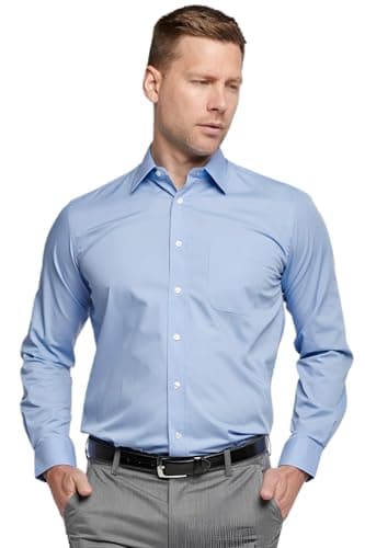 Image of Double TWO Men's Tall Fit Long Sleeve Formal Shirt for 6ft 4 + - Extra Long Sleeves & Longer Body, Business Office Dress Shirt, Classic Collar, Chest Pocket, Cornflower, 15.5