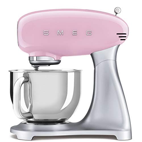 Image of Smeg SMF02PKUK Retro 50's Style Stand Mixer with 4.8L Stainless Steel Bowl, Safety Lock, 10 Variable Speeds, 800W, Pink
