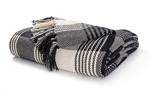 Image of EHC Premium Reversible 100% Cotton Large 150 x 200 cm Tartan Throws for Sofa, Armchair Bedspread, Black