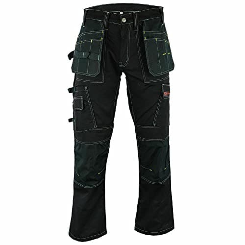 Image of WrightFits Men Pro Builder Work Trousers Black - Heavy Duty Safety Combat Cargo Pants - Knee Pad Pockets - Triple Stitched - Durable Workwear (32W X 31L, Black)