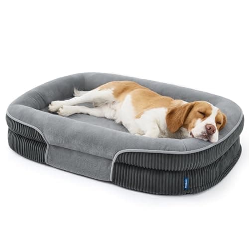 Image of Bedsure Orthopedic Dog Beds Large - 360° Oval Bolster Large Pet Bed Sofa for Senior Dogs with Waterproof Washable Cover, Ultra-Soft Fleece Supportive Couch, Grey, 89x64x18cm