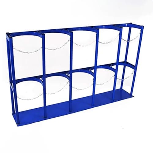 Image of Heavy-Duty Metal Floor-Standing Storage Rack for Gas Cylinders with Fixed Shelf - Durable Garage and Factory Use