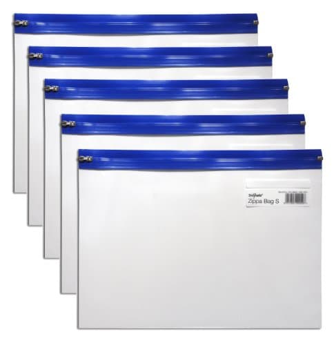 Image of Snopake A4 325x235mm Zippa Bag 'S' with Zip Strip - Transparent/ Blue (Pack of 5)