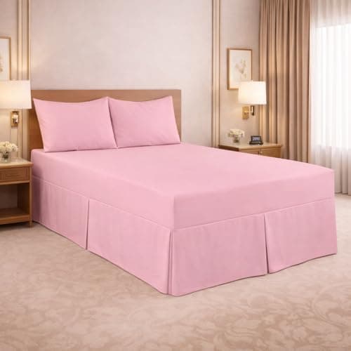 Image of ARLINENS Luxury Plain Dyed Poly Cotton Platform Base Valance Sheet in Following Colours and Sizes (SINGLE, PINK)