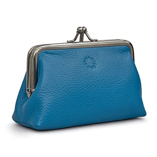 Image of Genuine Leather Triple Frame Aubrey Purse by Yoshi (Petrol Blue)