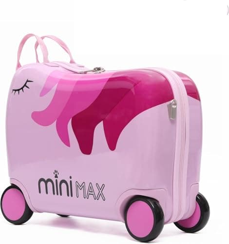 Image of MiniMax 45x36x20cm 29L Kids Ride-On Suitcase - Easyjet Max Size Childrens Rolling Carry On Hand Cabin Luggage Suitcase 45x36x20 4 Wheels - Unicorn
