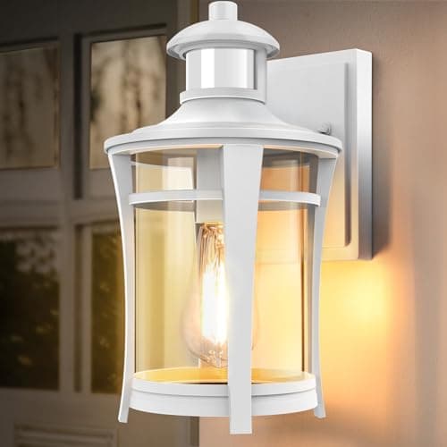Image of Lamomo Outdoor Wall Lights,Security Motion Sensor Lights Outdoor with Bulb,Waterproof Aluminum Dusk Till Dawn Outside Lights,3 Lighting Modes Wall Lantern Sconce with Sensor for Garden Doorway, White