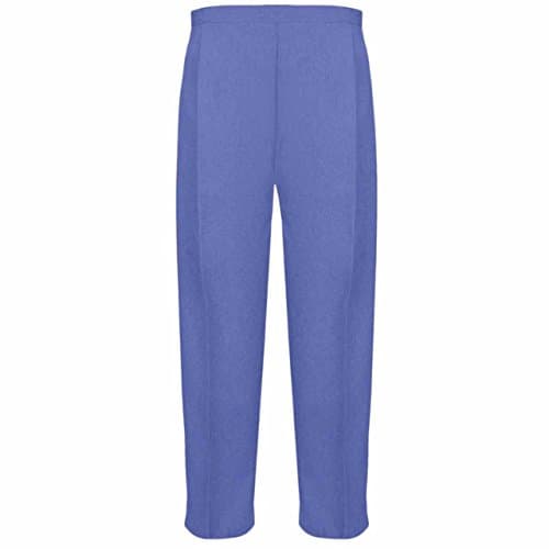 Image of MyShoeStore Pack of 2 Ladies Half Elasticated Trouser Womens Stretch Waist Casual Office Work Formal Pull On Trousers Straight Leg Pants Bottoms with Pockets (Denim, 14/27)