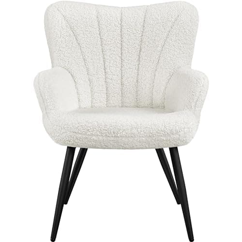Image of costoffs Boucle Fabric Tub Chair, Upholstered Living Room Armchair, Modern Comfy Curved Back Accent Chair with Sturdy Legs for Bedroom Makeup Office, Ivory