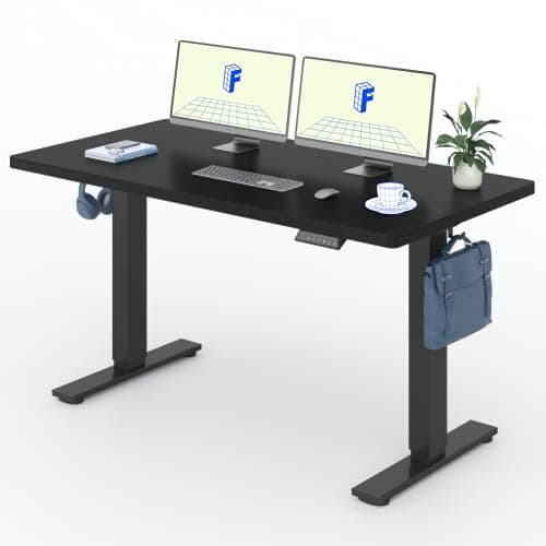 Image of FLEXISPOT E1 Plus 140 * 80cm Electric Height Adjustable Standing Desk ONE PIECE Sit Stand Up Desk with Memory Smart Panel Backpack Hook, Home Office(Black Frame+ Black Desktop)