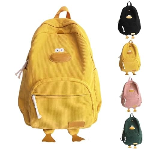 Image of Cute School Bags for Girls, Kawaii Duck Corduroy Backpack, Funny Cartoon Daypack with Large Capacity, Adjustable Straps, Casual High School Bag Daypack Children's Backpacks for Girls Boys (Yellow)