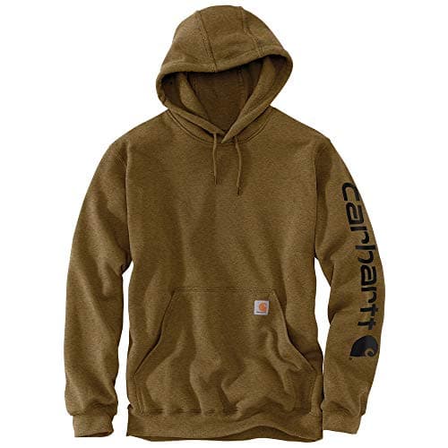 Image of Carhartt Men's Midweight Sleeve Logo Hooded Sweatshirt Hoodie, Oiled Walnut Heather, M