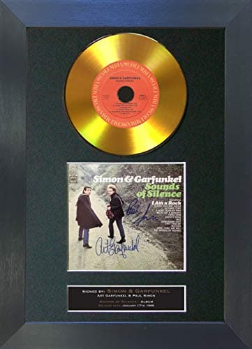 Image of #163 GOLD DISC SIMON & GARFUNKEL Sounds Of Silence Signed Autograph Mounted Cd Cover Record Reproduction PRINT A4 Rare Perfect Birthday (297 x 210mm) (Black Frame)