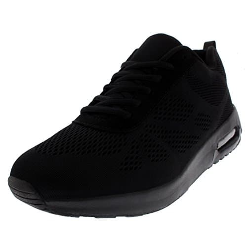 Image of Get Fit Men’s Air Cushioned Running Trainers - Lightweight Breathable Gym Shoes with Shock Absorbing Sole - Comfortable Lace-Up Athletic Walking Sneakers - Black/Black - 11