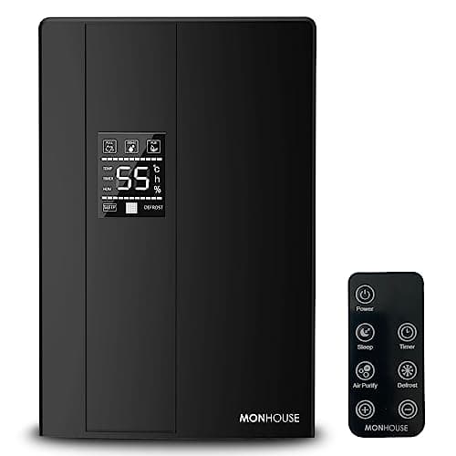 Image of MONHOUSE Premium Dehumidifier for Home - 2200ml Tank - Remote Controlled, Sleep & Defrost Mode LED Display, 24 hr Timer & Auto Shut Off when Tank is Full - Ultra Quiet Electric Damp Absorber - Black