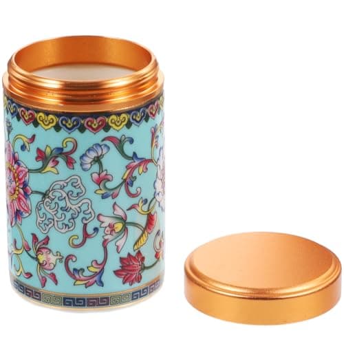 Image of Ciieeo Ceramic Tea Canister 80ml, Small Porcelain Caddy with Airtight Spiral Seal Lid, Portable Storage Jar for Loose Leaf, Blue Enamel Style Kitchen Organiser