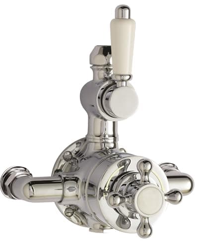 Image of Balterley Exposed Thermostatic Shower Valve, Traditional Lever & Crosshead Handles Bathroom Shower Valve, Dual Control 1 Outlet Valves for Showers, Exposed Valves - 149 x 136 x 160mm (Chrome)