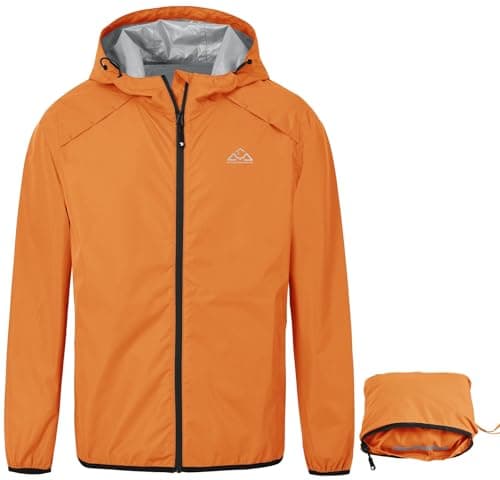 Image of YSENTO Mens Waterproof Rain Jacket Lightweight Packaway Rain Coats Walking Running Cycling Hooded Jacket(Orange,XXL)