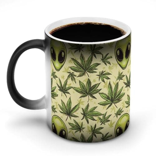 Image of Aliens-Weed Leaf Color Changing Mug Ceramic Heat Sensitive Cup for Men Women Gifts