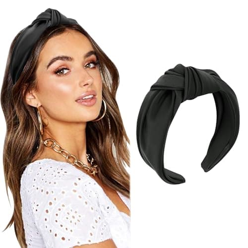 Image of DRESHOW Headbands for Women Girls Knotted Elastic Hair Band Fashion Fabric Hairbands Cute Top Knot Head Band Plain Black