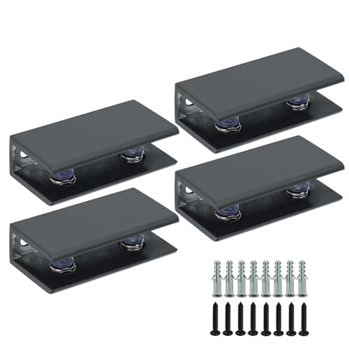 Image of Mooche 4Pcs Glass Shelf Bracket, Adjustable Shower Brackets,Zinc Alloy Heavy Duty Rectangle Clamp Holder for 6-10mm Glass Shelves,Wall Mount Clamps Clip Support Panel Hardware Replacement Parts,Black