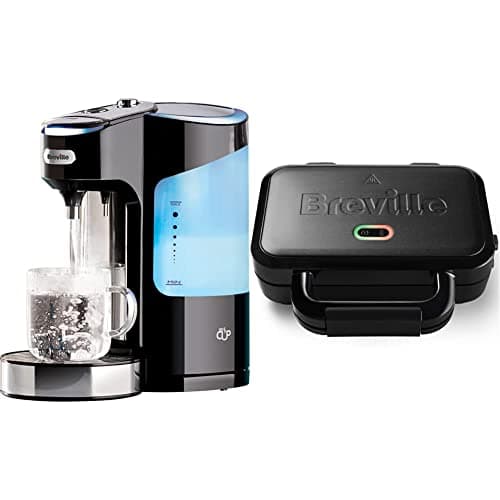 Image of Breville HotCup Hot Water Dispenser with 3 KW Fast Boil and Variable Dispense, 2.0 Litre, Gloss Black [VKJ318] & Ultimate Deep Fill Toastie Maker | 2 Slice Sandwich Toaster| Black [VST082]