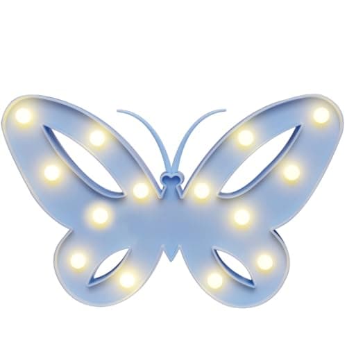 Image of Vicila Butterfly Lights Marquee Signs, Battery Operated Butterfly Shaped Night Lights Desk Table Lamp for Kids, Baby, Child, Girl Gift, Nursery Room, Wall Decor (Blue)