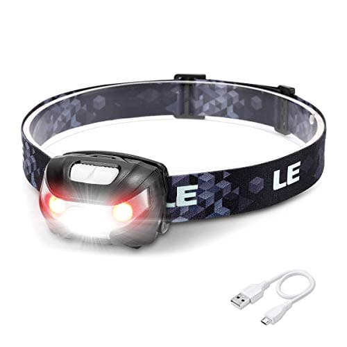 Image of Lepro Head Torch Rechargeable, Super Bright LED Headlamp Waterproof with 5 Lighting Modes, 30H Runtime, Red Warning Lights for Running Hiking Cycling, Lightweight Headlight for Kids Adults
