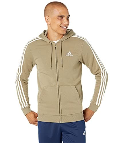 Image of adidas mens Essentials 3-stripes Fleece Full Zip Hoodie, Orbit Green/White, M
