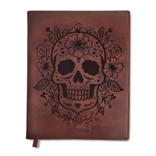 Image of Sunny Lark Sugar Skull Leather Journal | Refillable Leather Journal for Women & Men | Travel Journal with Day of the Dead Illustration