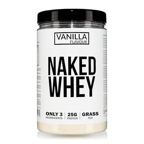 Image of Naked Vanilla Whey Protein Powder, Only 3 Ingredients, Grass Fed, Gluten Free, Soy Free, GMO Free, 25g Protein and 6g BCAAs per Scoop, 12 Servings, 450g