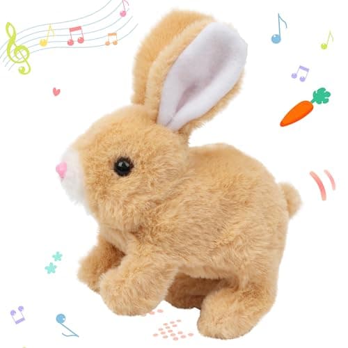 Image of Hopearl Hopping Rabbit Interactive Electronic Pet Plush Bunny Toy with Sounds and Movements Animated Walking Wiggle Ears Twitch Nose Gift for Toddlers Birthday, Brown, 7''