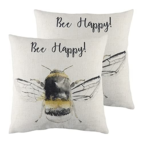 Image of furn. Bee Happy Twin Pack Polyester Filled Cushions, White, 43 x 43cm