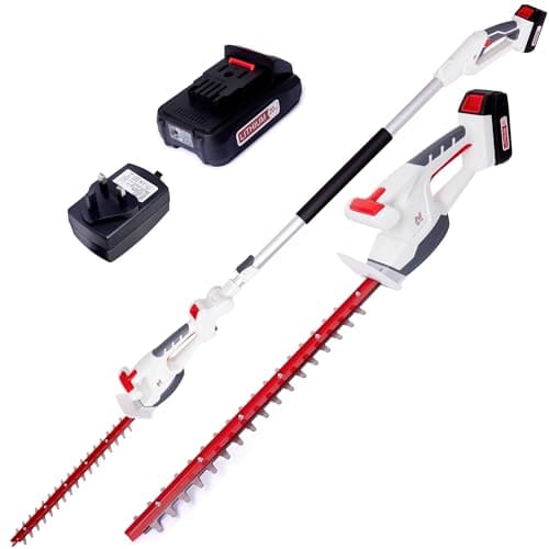 Image of NETTA 2-in-1 Cordless Hedge Trimmer - 20V MAX Battery Powered Trimmer with 2.5m Telescopic Pole, Handheld & Long Reach Tree Trimmer - Battery & Charger Included - Electric Garden Cutter