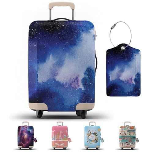 Image of JJ PRIME - Suitcase Cover with Luggage Tag | Luggage Protector | Suitcase Protector Cover with Zipper - Luggage Cover Protection (Blue Galaxy, L)