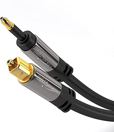 Image of Mini-TOSLINK optical audio cable with signal protection – 1m (Mini-TOSLINK to TOSLINK, digital SPDIF/fibre optic cord for soundbars, stereo systems/amps, Hi-Fi) by CableDirect