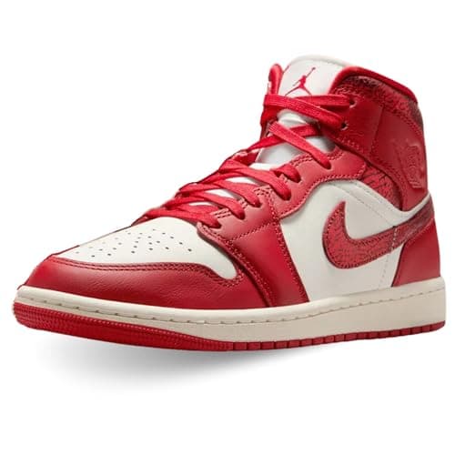 Image of Nike Women's Air Jordan 1 Mid Shoes, Sail/Team Red/Varsity Red, 6 UK