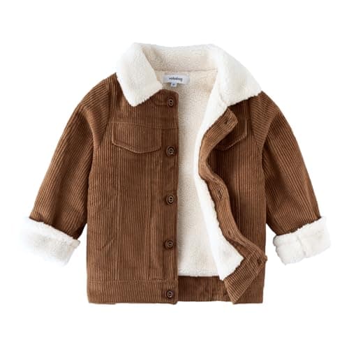 Image of Volunboy Toddler Corduroy Sherpa Jacket, Fleece Lining Coat Lapel Button Down Thicked Warm Outwear for Baby Boys Girls(12-15 Months,Tag size 80,Brown)