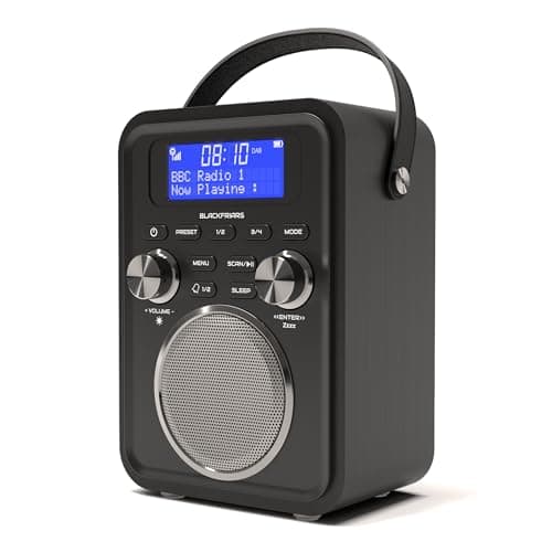 Image of DAB/DAB+ & FM Portable Digital Radio | Bluetooth | Remote Control | Rechargeable Battery | Dual Alarms & Sleep Timer | Perfect for Home, Office or Outdoors | AZATOM Blackfriars 2 (Carbon Black)