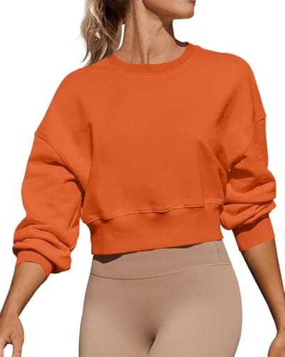 Image of Joywayco Women's Long Sleeve Round Neck Cropped Sweatshirts Cute Loose Fit Pullover Tops, Orange, XL