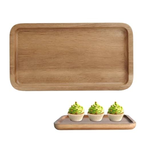 Image of Solvio Small Wooden Tray, Wood Serving Tray for Tea & Coffee, Rectangular Charcuterie Board for Kitchen Counter, Bathroom Vanity & Home Decor -Raised Edge Platter for Food, Snacks &Display 19x 10.5cm