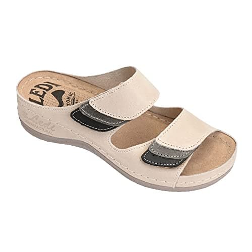 Image of Ledi Anatomic 425-OR48 Leather Slip-on Womens Ladies Comfort Sandals Mule Clogs Slides Slippers Shoes, Beige, EU 38, UK 5