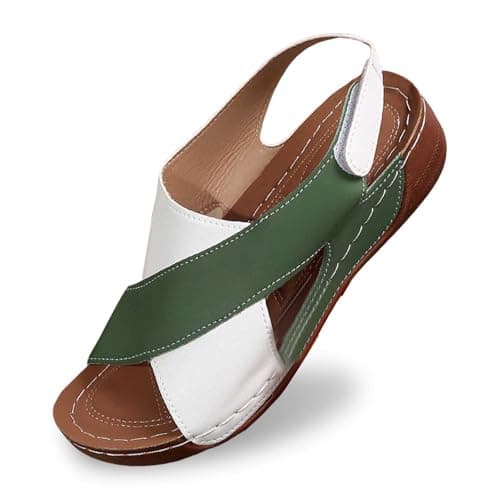 Image of Generisch Women's Summer Fashion Leather Open Wedge Sandals Comfortable Breathable Non-Slip Shoes, Dark green, 8 UK