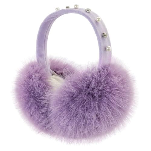 Image of WATAME Winter Ear Muffs Women Foldable Faux Fur Earmuffs Knitted Headband Ear Warmer Outdoor Ear Cover For Girls (Purple-3)