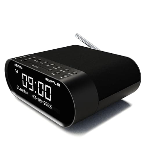 Image of DAB/DAB+ & FM Bedside Digital Radio | Dual Alarms & Sleep Timer | USB Device Charging | Mains Powered | Bluetooth | Perfect for the Bedroom | AZATOM Revival R1 (Black)