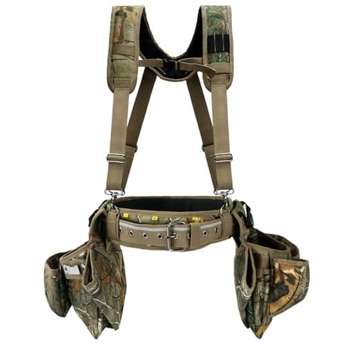 Image of KUNN Professional Tool Belt with Suspenders for Men, Heavy Duty Framing Tool Belts with Detachable Padded Suspenders & Multi-Pocket Pouch for Carpenters, Construction, Electricians, Roofing,Camo